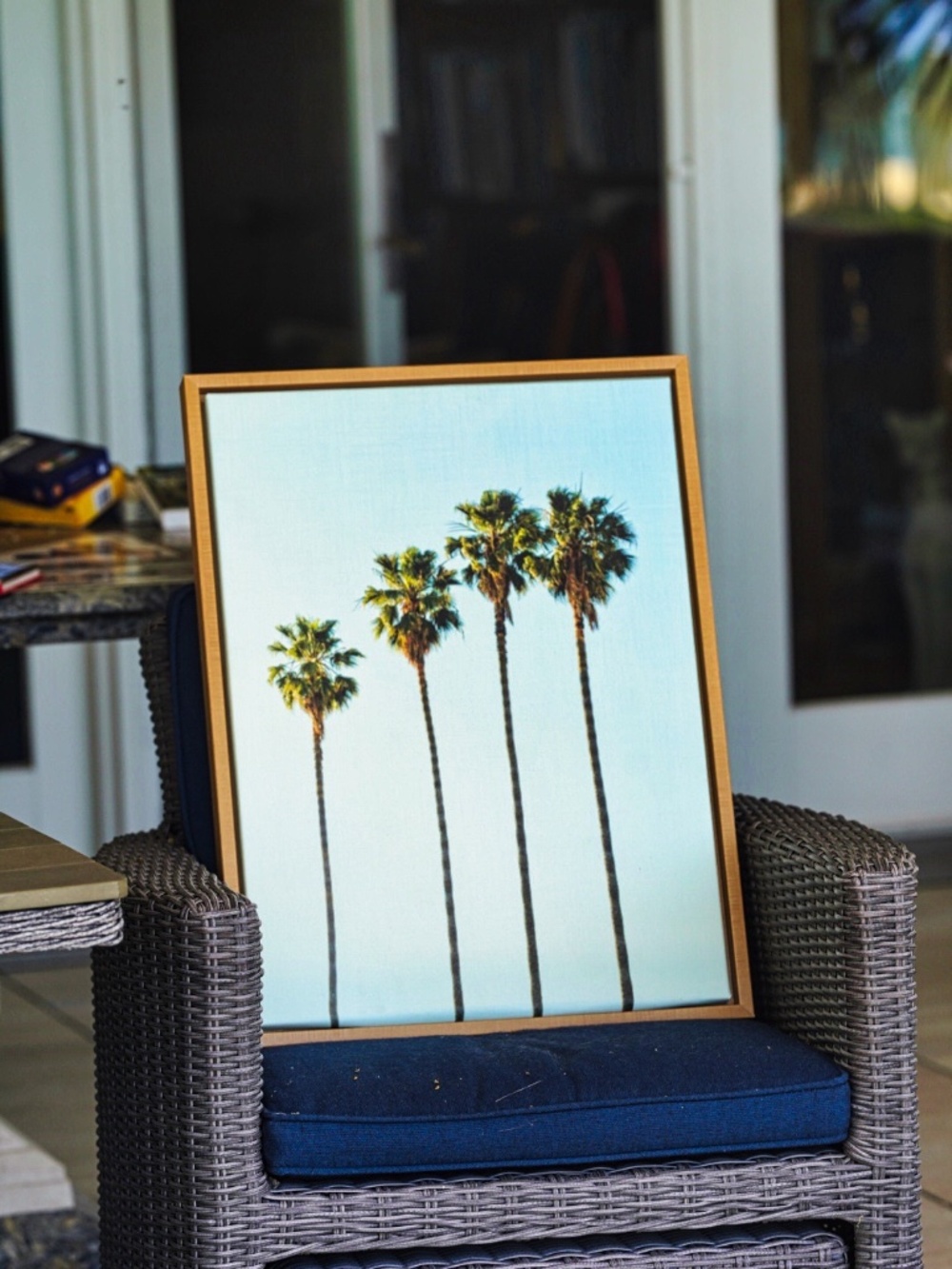 Kate and Laurel Sylvie Four Palm Trees Framed Canvas Wall Art Tai Prints 18x24